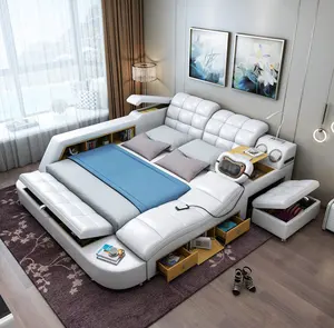 CBMmart Ranjang Sofa Tempat Tidur Kulit, Set Tempat Tidur Berlapis Kulit Multifungsi Pijat Tempat Tidur