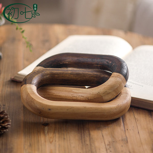 Anillo Doble de Madera Hecho a Mano, Decoración Rústica de Dos Tonos para el Hogar, Decoración para Sala de Estar o Entrada, Cadena de Madera Sólida - Product Image 5