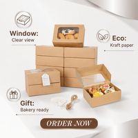 Boîtes à biscuits auto-élevantes en papier kraft biodégradable écologiques avec fenêtre transparente, qualité alimentaire, pliables, pour pâtisseries à emporter
