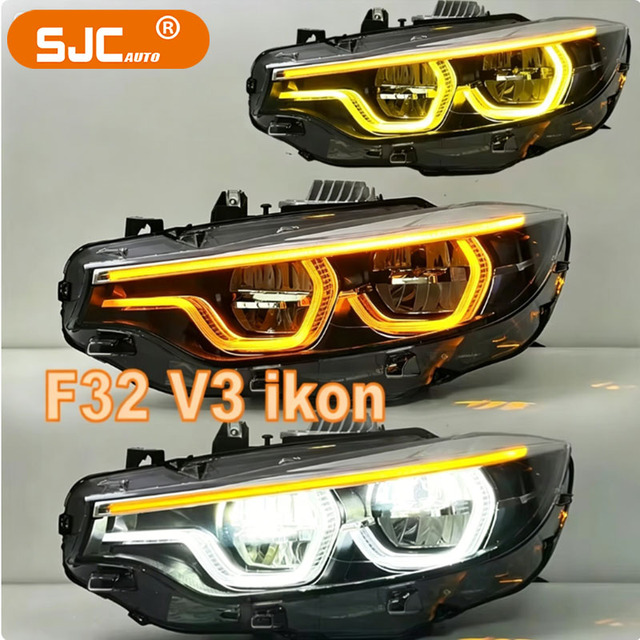SJC V3 Style Amber Yellow White DRL Ikon Style LED Headlights for BMW 4 Series F32 M3 F80 Front Lights 1:1 Headlamp Triple-color