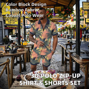 Conjunto de Camiseta Polo y Pantalones Cortos con Estampado Tropical para Hombre, Ropa Casual de Verano, Tejido Transpirable, 100% Poliéster, Disponible en Stock - Product Image 2