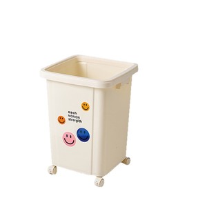 Smiley Face Bucket Square Wheeled Trash Can With Lid Indoor Outdoor Use <b>Large</b> Capacity Kitchen Home Patio Gray - Product Image 3