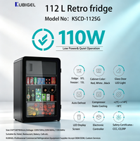 Réfrigérateur de présentation rétro 112L à double température avec porte vitrée, refroidissement direct, dégivrage automatique, affichage LED, silencieux pour hôtel