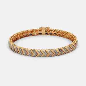 Moissanite Chevron Design Bracelet Yellow Gold Plated 925 Sterling Silver Trendy Chain Link Jewelry Gift for Women and <b>Men</b> - Product Image 2