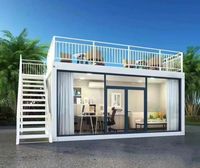 Maison Modulaire Préfabriquée de Luxe à 1-2 Étages avec Balcon sur le Toit, Bureau Conteneur Portable pour Vivre et Travailler