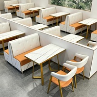 Fournisseur direct d'usine, canapés de salle à manger sur mesure, tables et chaises pour restaurants de restauration rapide, ensemble de tables et chaises blanches et orange