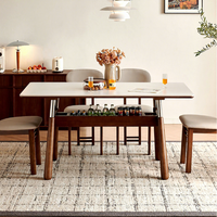 Table à manger moderne en pierre frittée, style mi-siècle, avec pieds en bois et acier inoxydable, avec rangement, meubles de salle à manger rectangulaires de style Bauhaus
