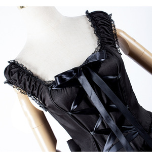 Vestido Gótico Vintage para <span class=keywords><strong>Mujer</strong></span> para Fiesta, Clásico Negro Línea A, Vestido <span class=keywords><strong>de</strong></span> Cosplay con Encaje en Capas y Cordones, <span class=keywords><strong>Disfraz</strong></span> <span class=keywords><strong>de</strong></span> Lolita Gótica para Halloween - Product Image 5
