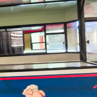Kiosque alimentaire rétro bleu rayé avec fenêtre multi-positions, graphisme personnalisé, stand de vente de snacks de rue