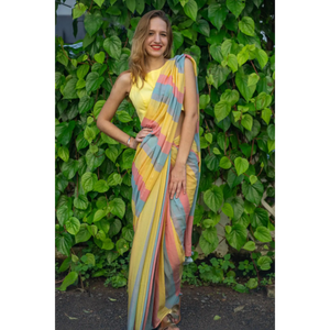Sarees de Algodón Khadi de la Mejor Calidad con Bordado de Barra de Color y Borlas (Con Blusa), para Oficina/Uso Diario y Fiestas - Product Image 2