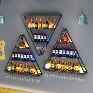 Duvara Monte Edilen Modern Metal ve Ahşap Panel Şarap Rafı Depolama Rafı Oturma Odası Çok Fonksiyonlu Özelleştirilebilir Şarap Vitrini - Product Image 3