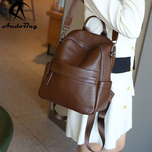 Mochila AndoBag para Mujer, Cuero Vacuno Genuino, Moda Casual, Gran Capacidad, Mochila de Viaje, Bolso de Mano con Cremallera para Mujer 8549 - Product Image 1