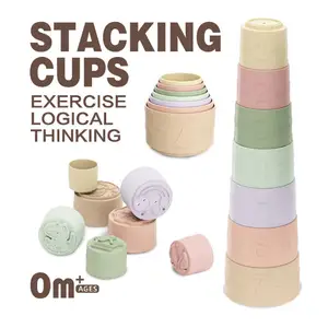 Stackable Bath Toy Montessori Educational Soft Teething Stacking Cups Toys Children Building Blocks For Baby