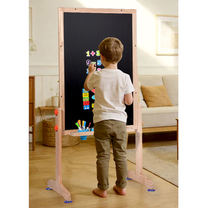 <span class=keywords><strong>Tableau</strong></span> magnétique de dessin Montessori pour enfants 2 en 1, <span class=keywords><strong>chevalet</strong></span> d'art en bois réglable de grande taille avec craies - Product Image 3