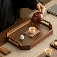 Plateau multifonctionnel de luxe léger, vintage, en bambou brun châtain, à poignée octogonale, pour service à café, porte-tasses à thé, assiette à dîner