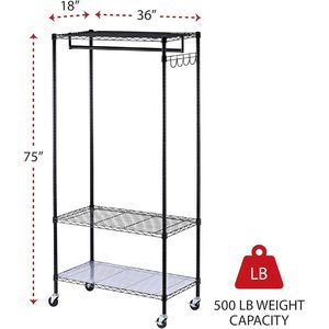 อเลรา ALEGR363618BL 36 นิ้ว กว้าง 18 นิ้ว ดี เอ็กซ์ 75 นิ้ว H 30 ชั้นวางเสื้อผ้าแบบมีลวด 36 นิ้ว กว้าง 18 นิ้ว ดี เอ็กซ์ 75 นิ้ว ชั้นวางของ H 30 - Product Image 2