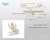 Fauteuil-lit électrique de beauté à 4 moteurs avec chauffage, mémoire et commande au pied et à la main pour examen cutané et chirurgie dermatologique