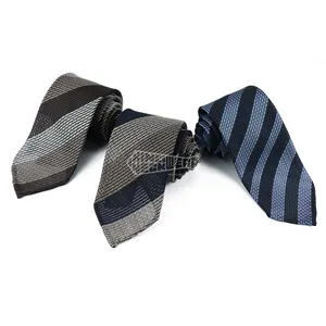 Shengzhou Brandede Corbata Granadina Marrón Azul Marino Y Blanco Corbata A Rayas Seda Corbatas Personalizadas Rayas Para Hombres