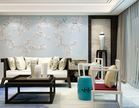 Papier Peint Mural Personnalisé Imprimé en 3D Motifs Chinoiserie Fleurs et Oiseaux Peinture Chinoise Peinte à la Main