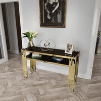 Table console moderne de luxe avec base en acier inoxydable doré et miroir en verre pour la maison ou l'hôtel