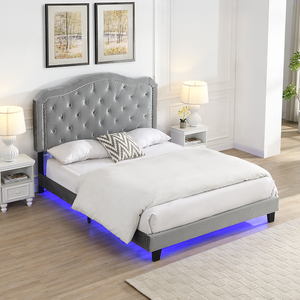 Modern Double Convertible Adjustable Storage <b>Platform</b> <b>Bed</b> Velvet Upholstery Wood <b>Frame</b> Soft Charging Station No Box Spring - Product Image 1