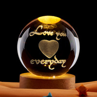 Lampe de nuit en cristal de quartz transparent, série Saint-Valentin, gravure interne, ornement de bureau, amour