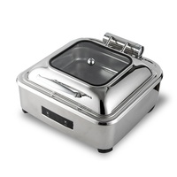 6,5-Liter-Elektro-Chafing-Dish, quadratisch, hydraulisch, Speisenwärmer mit silbernem Glasdeckel, moderner Buffet-Server für Hochzeiten, Hotels und Restaurants