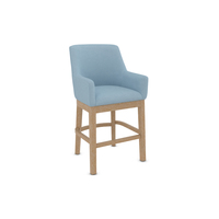 Tabouret de bar ergonomique en tissu beige avec accoudoirs, pieds en chêne massif, repose-pieds, siège rembourré durable, parfait pour la maison américaine