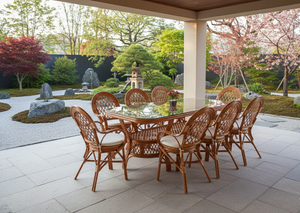 El Cómodo Juego de Comedor de Ratán/Mimbre Java Combina Artesanía Clásica con una Amplia Mesa Larga para Uso en el Hogar y Hoteles - Product Image 5