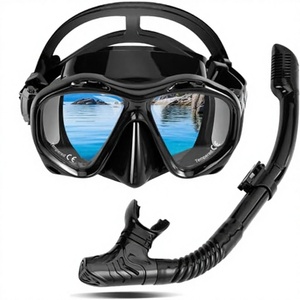 Masque de plongée noir et tuba avec double lentille et sangle réglable pour la natation, la plage et les sports nautiques - Product Image 4