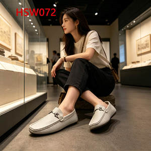 HY, Park Walking Mocassins faits main à bout large en cuir gaufré blanc pur, qualité <span class=keywords><strong>marché</strong></span> espagnol, style Penny délicat HSW072 - Product Image 3