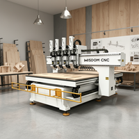 Máquina Fresadora CNC para Madera de 4 Ejes y Múltiples Cabezales, 4 Husillos, Control Syntec, Servo de 9kw, Alta Rigidez, Área de Trabajo de 2000x5000mm