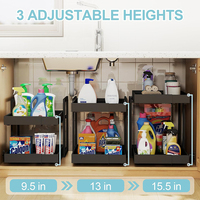 Organisateur de rangement extensible à hauteur réglable à 2 niveaux, tiroir coulissant sous l'évier pour la salle de bain et la cuisine