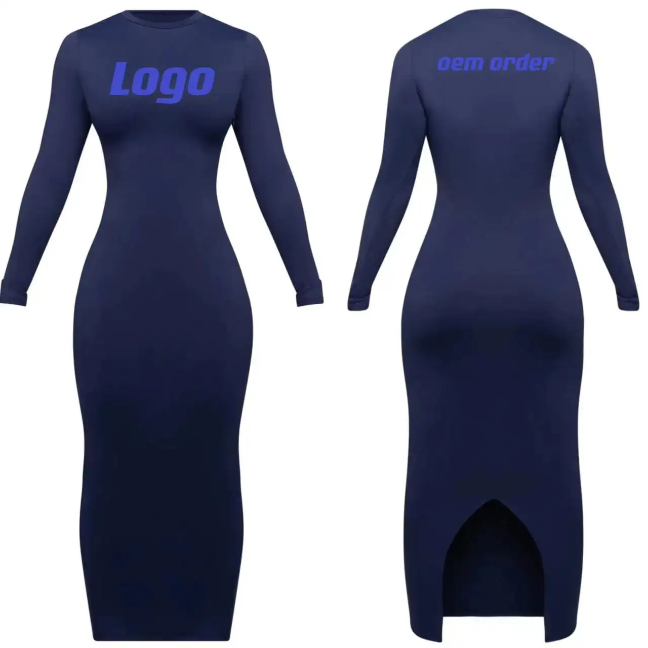 oem clothing manufacturers custom navy poly spandex bodycon pencil custom long maxi modest dress for women 2023