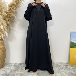 6693# Eid Simple but Luxurious Closed <b>Abaya</b> With Premium Lace Ribbon Long Sleeve Summer Dresses for Breastfeeding Mother 6 Color - Product Image 3