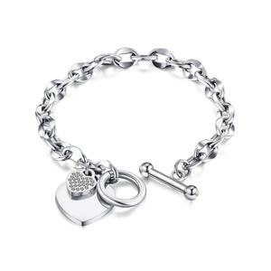 Stainless Steel Heart <b>Bracelet</b> with <b>T</b>-<b>Bar</b> (OT) Toggle Clasp Colorfast Finish Custom Color Options Great for Gifting - Product Image 2