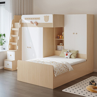 Lit enfant moderne minimaliste personnalisable en bois massif, avec bureau multifonctionnel et armoire intégrés, ensemble de lit tout-en-un