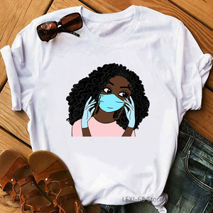 T-<span class=keywords><strong>shirt</strong></span> imprimé tendance Kawaii Melanin pour femme, <span class=keywords><strong>avec</strong></span> motif graphique amusant de fille africaine aux cheveux bouclés, esthétique - Product Image 3