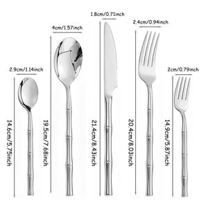 Ensemble de couverts en acier inoxydable poli miroir avec manches en forme de bambou, couteau à steak, fourchette, cuillère pour mariages, restaurants et hôtels - Product Image 2