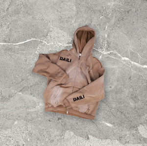 Sudadera con capucha con cremallera desgastada lavada con ácido Vintage de gran tamaño para hombre 100% algodón ecológico invierno al por mayor - Product Image 1