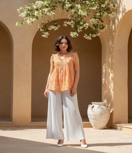 Blusa de Moda para Mujer, Informal, de Cambray, Tela Suave y Elegante, Blusa de Verano, Corte Holgado, Cómoda para Uso Diario, para la Oficina - Product Image 1