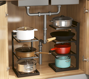 Suporte de parede <span class=keywords><strong>para</strong></span> panelas de cozinha, prateleira de dupla finalidade <span class=keywords><strong>para</strong></span> fogão elétrico doméstico, prateleira de armazenamento multicamadas, pia de pressão - Product Image 4