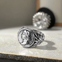 Bague de doigt en acier inoxydable Hip Hop rétro avec pièce de monnaie, or et argent, style Empire romain, César, empereur, bijoux de mode, ajustement confortable, pour couples