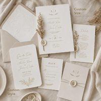 Invitation de mariage botanique vintage personnalisée, illustration délicate de fleurs séchées avec estampage à chaud