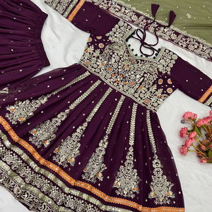 Faux Georgette lourde avec haut de travail à séquence de broderie lourde-sarara et ensemble Dupatta entièrement cousu prêt à porter - Product Image 6