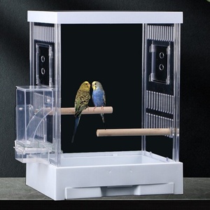 Jaula de acrílico transparente para aves, a prueba de polvo, con comedero para loros y canarios, venta al por mayor - Product Image 6
