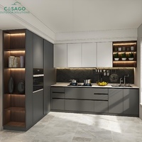 Meuble de cuisine moderne en aluminium avec éclairage LED intégré, gain de place pour les petits appartements et cuisines studio