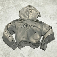 Sweat à capuche zippé surdimensionné pour homme, 100% coton épais, avec logo personnalisé imprimé en strass, effet délavé à l'acide, idéal pour l'hiver