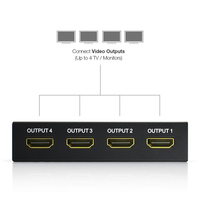 1x4 Convertisseur séparateur compatible HDMI 1 entrée 4 sorties HD 1.4 Amplificateur séparateur HDCP 4K/1080P double affichage pour HDTV DVD PS3 Xbox