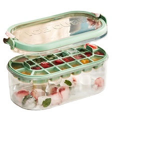 Ice Cube Tray with Handle&<b>Storage</b> <b>Container</b>, Ice Cube Making Box,<b>Stackable</b> Ice Trays for Freezer Easy-Release Silicone Bottom - Product Image 1